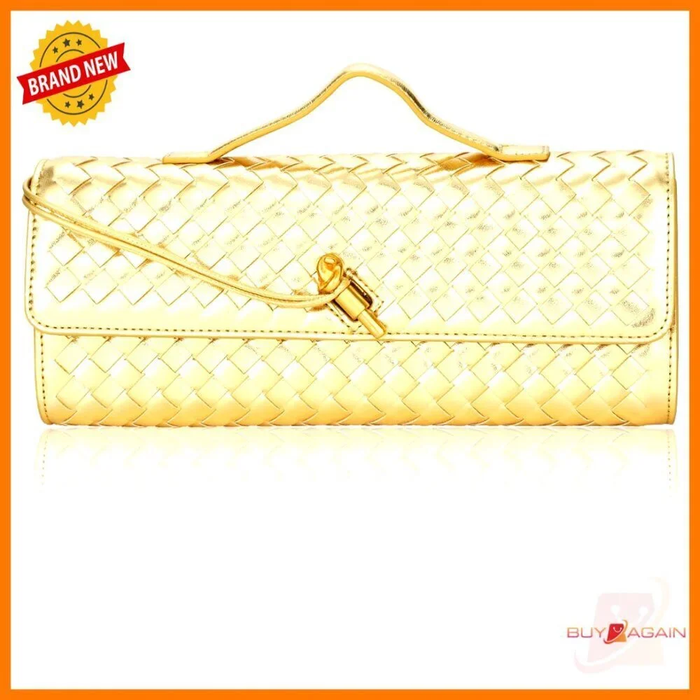 PU Leather Woven Evening Clutch with Adjustable Strap 11.8x4.9 Inches